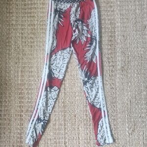 Adidas Red and Black Leggings with Pineapple Pattern Unique Eclectic Fun XS